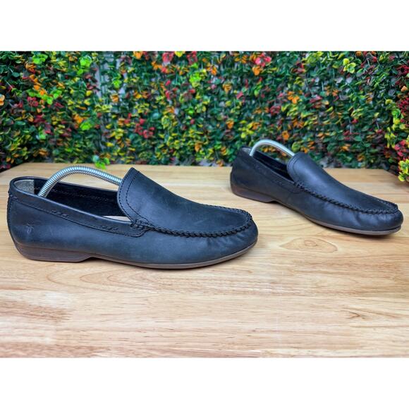 Frye Lewis Venetian Loafers Moccasin Toe Leather Driving Shoes Black Mens 9.5 - Picture 4 of 11